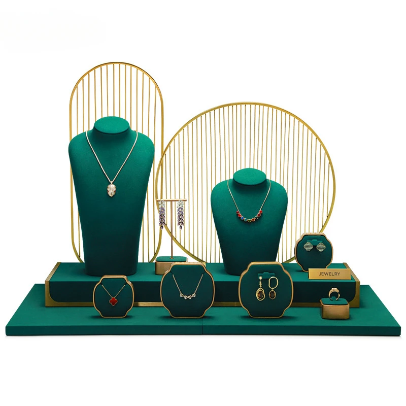 Green Jewelry Display Stand Necklace Pendant Storage Props Earrings Rings Organizer Exhibitor Set Jewelry Display Rack