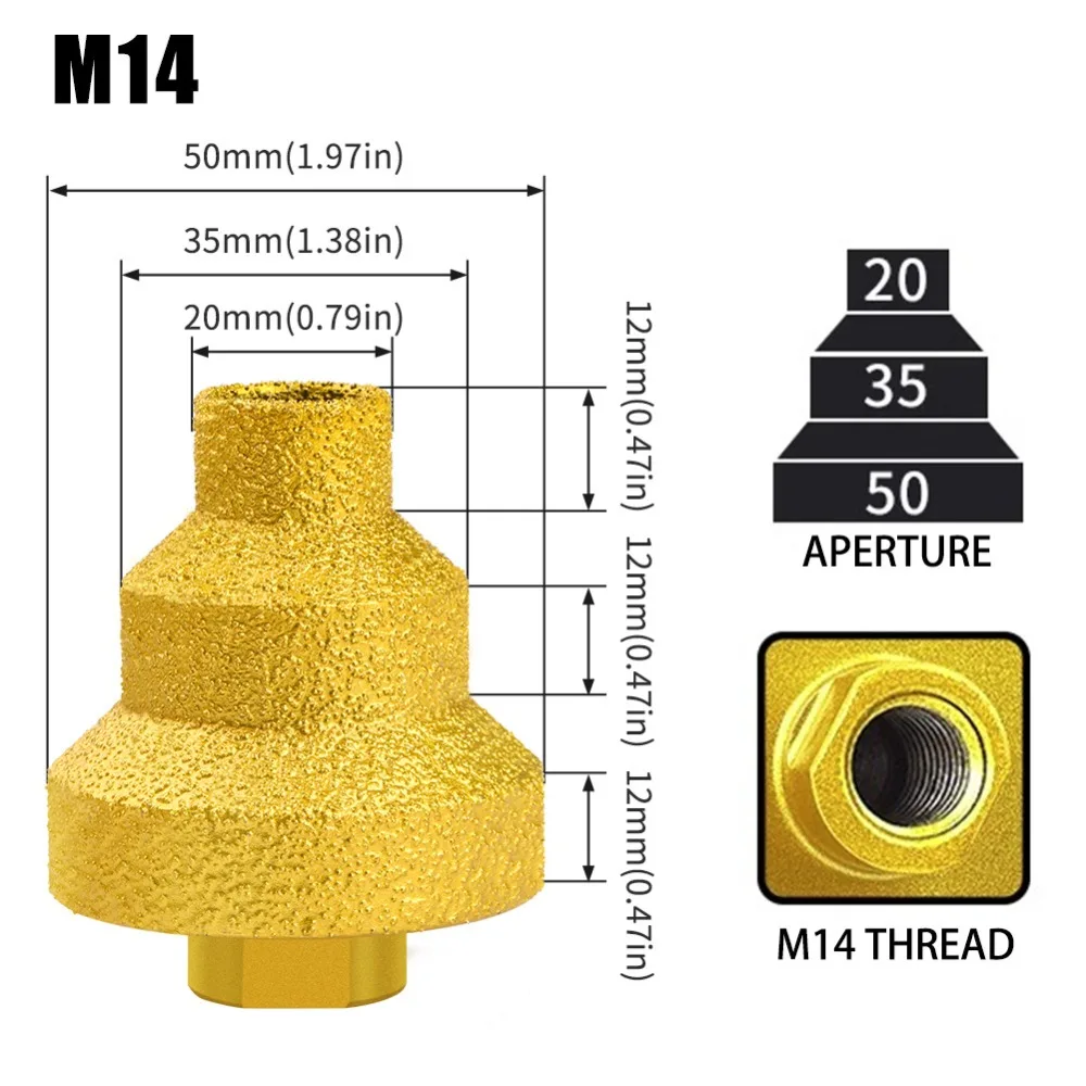 M10/M14 20/35/50mm Diamantgelöteter Stufenbohrer M10/M14 Mehrschichtiger Konischer Reibahle-Lochweiter für Marmorfliesen Präzise – Detail 6