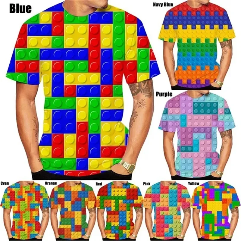 3D printed building block graphic T-shirt for men short sleeve crew neck T-shirt top Street fashion casual men's funny T-shirt