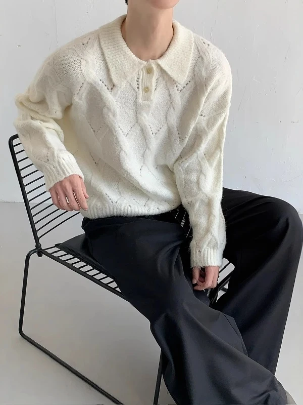 

Осень-зима, корейский вязаный свитер Sle Ne, мужской белый витой повседневный универсальный свитер с ромбовидным узором