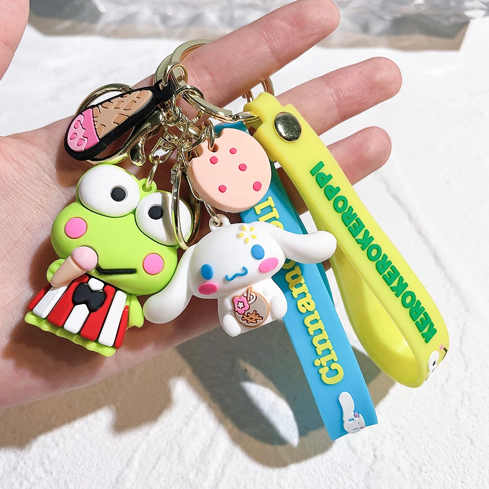 Kawaii Sanrio Keychain Kuromi Cinnamoroll Pom Pom Purin Pvc Doll Key Chain Melody Hello Kitty Car Keyring Bag Pendant Kids Gifts