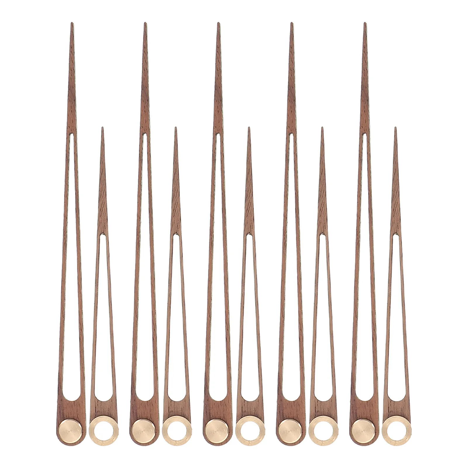 5 Sets Wooden Clock Hands for 12 Inch Clocks Brown Walnut DIY Repair Kit Brass Sleeve Long Shaft Mechanism Tools