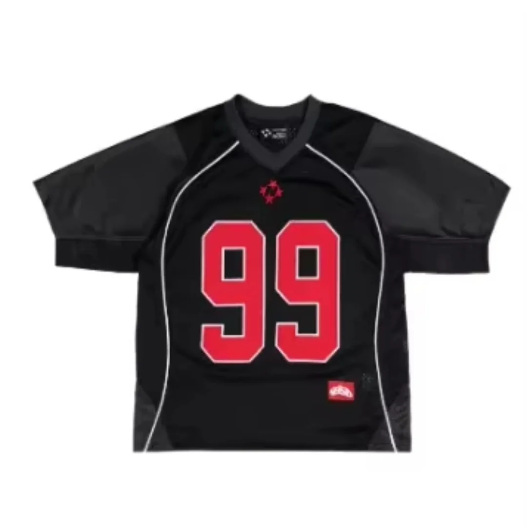 Summer Fashion Retro High Street Sports Spliced Style Men's Short Sleeved Harajuku Y2K Style Hip Hop Casual Oversized Tops image 5