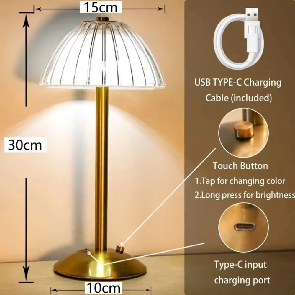 Fashion Nordic Crystal Table Lamp Rechargeable LED Night Light Touch Sensor Dimmable Bedside Lighting