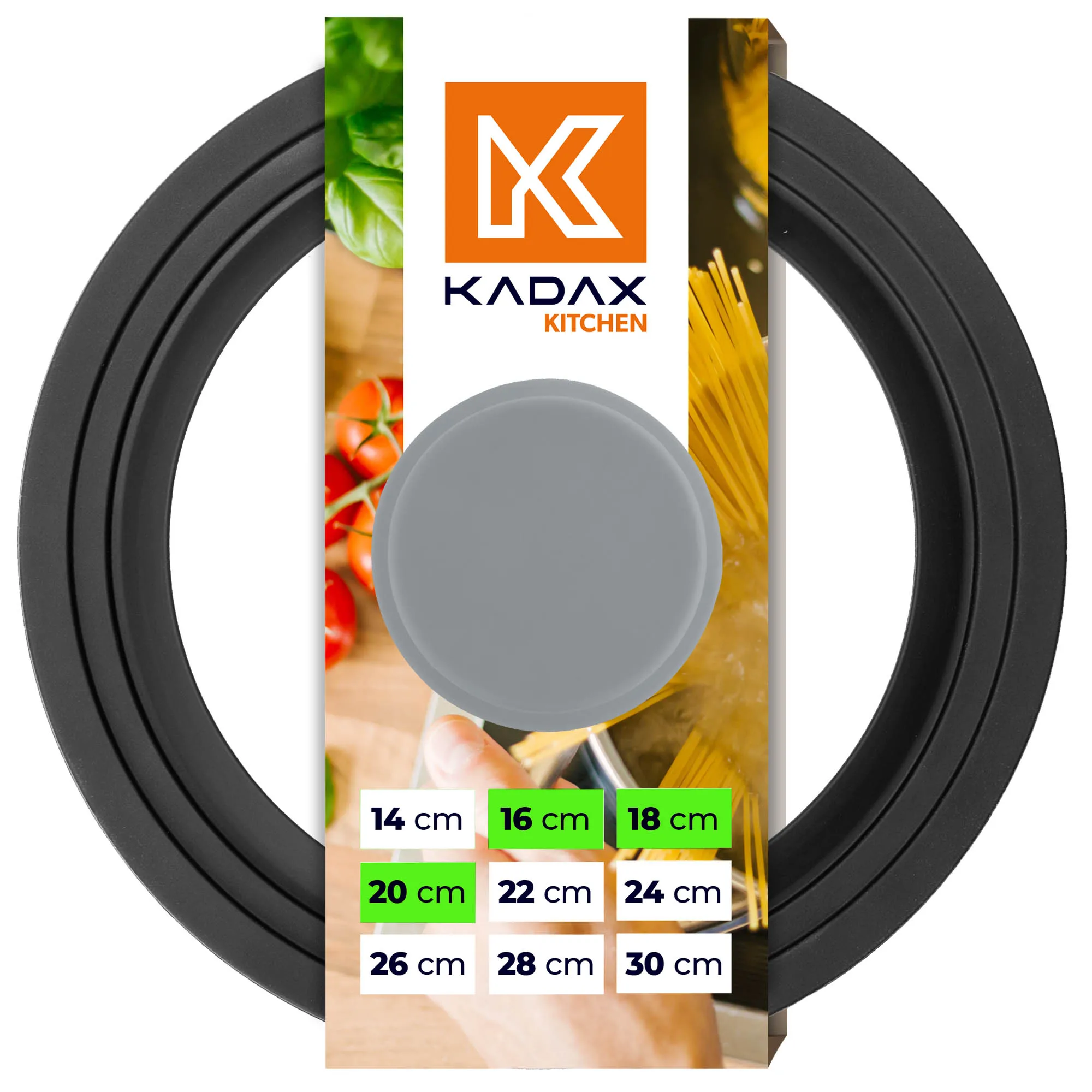 KADAX Pot Crock Pot Pan Universeel Siliconen Multisize Glas 16-18-20cm Met Grijs Handvat 1 Stuk