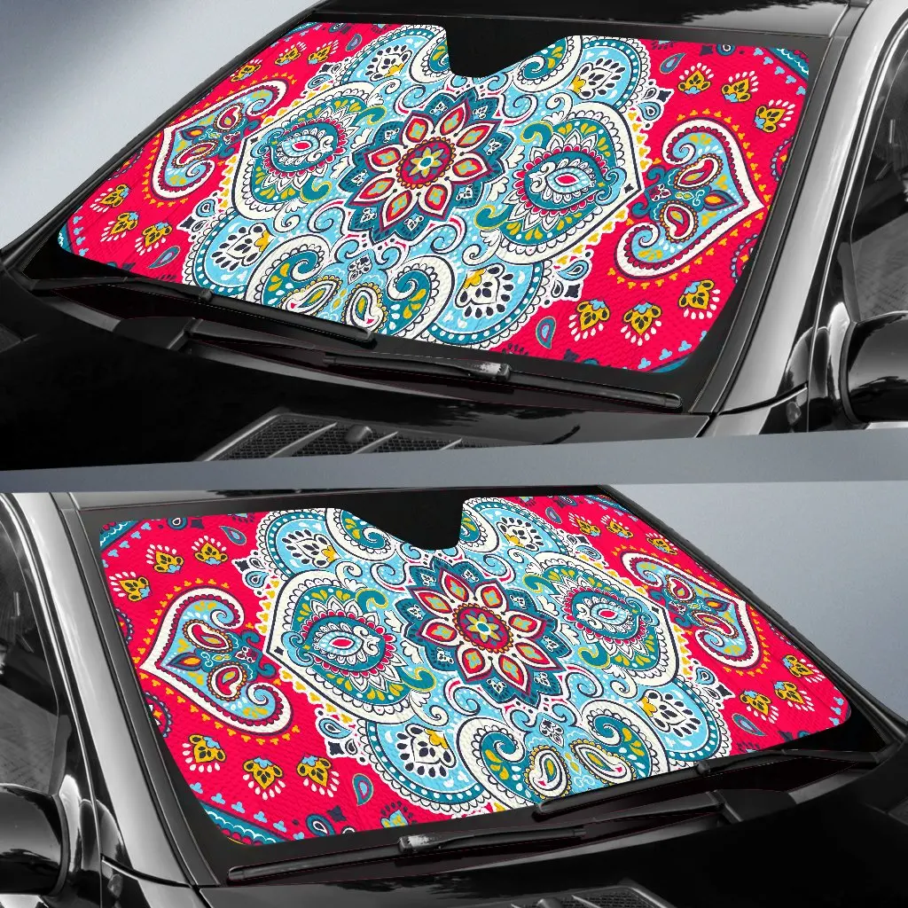 Floral Paisley Mandala Print Car Sun Shade