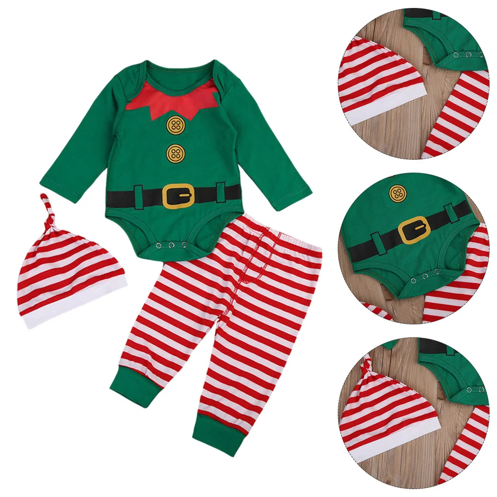 

3Pcs Baby Romper Set Christmas Jumpsuit Soft Cotton Long Sleeve Infant Clothes Photo Outfit Christmas Baby Romper