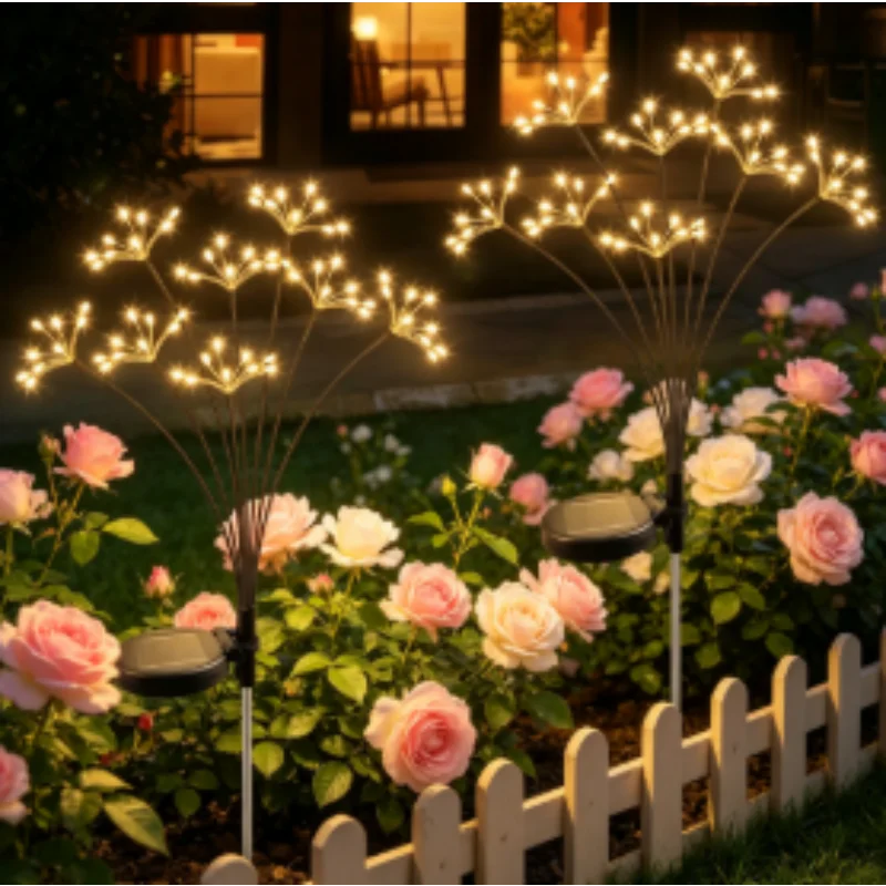 60 LEDs Solar Firework Lights Warm White 2 Modes Outdoor for Garden Patio Yard Lawn Walkway Backyard Balcony Christmas Decor