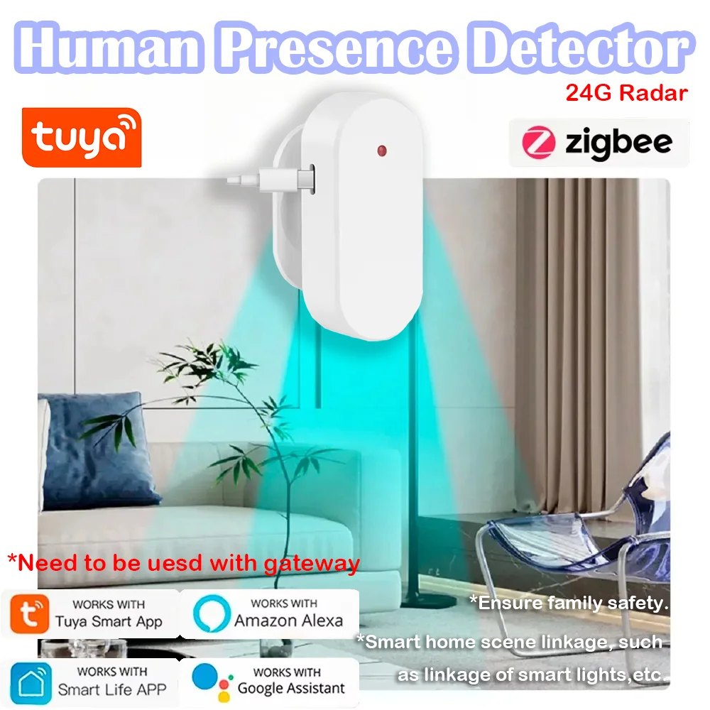 Детектор присутствия человека Tuya Zigbee Умный датчик движения 24 ГГц Радар-детектор тела PIR-датчик Кронштейн Модель Smart Life APP Alexa
