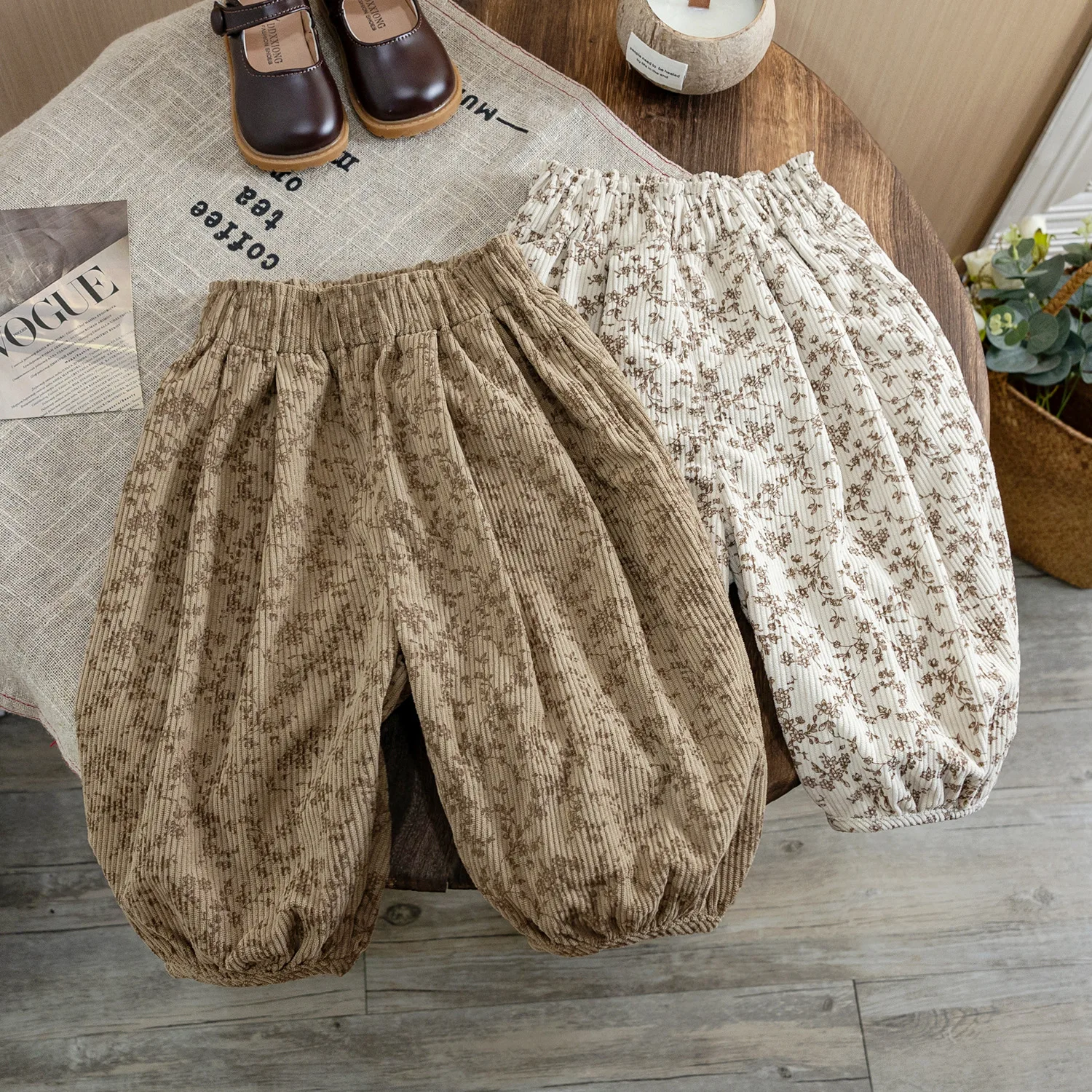 Kids Girls' Autumn Cotton Floral Lantern Pants 1-6Y Toddler Girl Clothing Elastic Waist Loose Vintage Flower Print Soft Trousers
