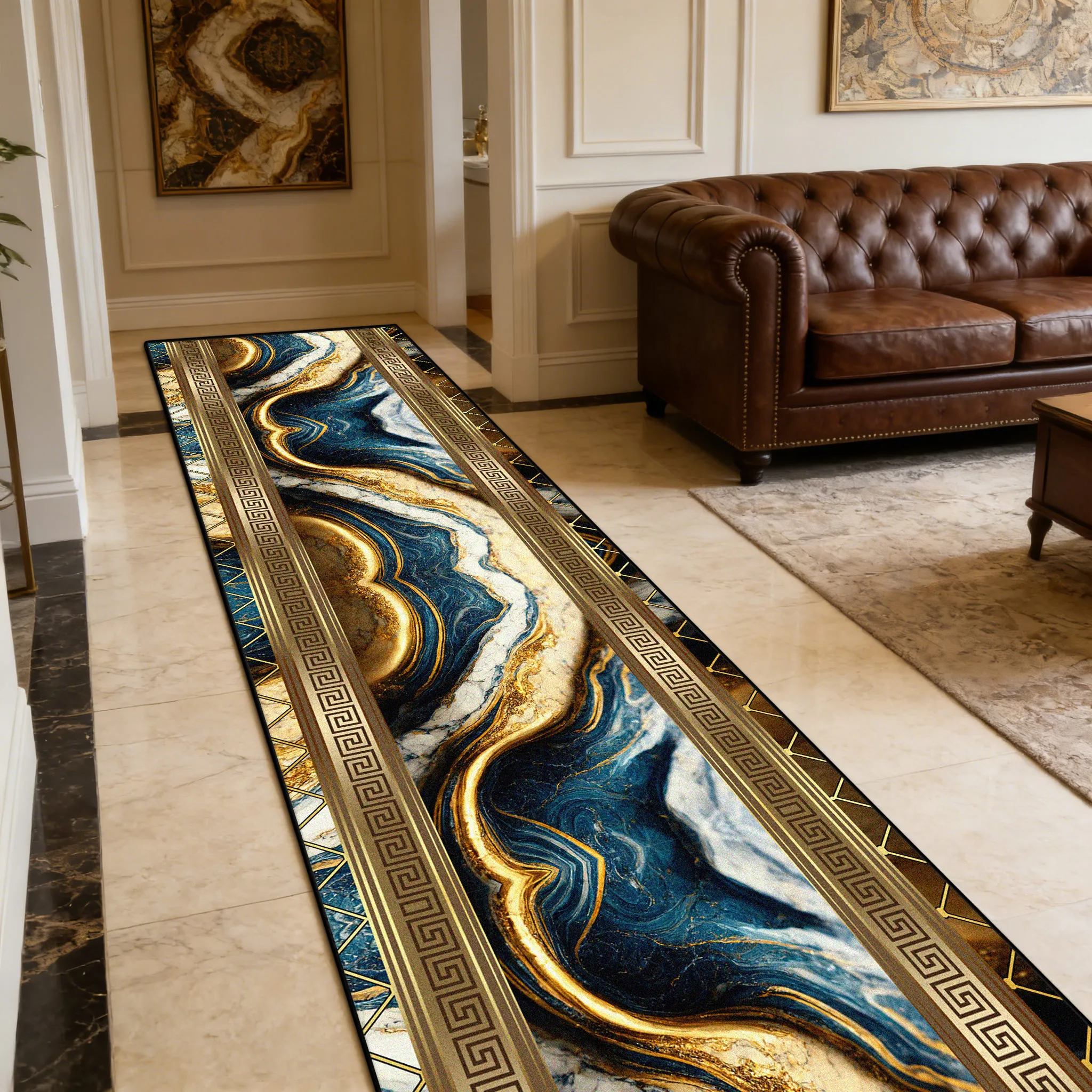 European Gold Light Luxury Antiskid Corridor Carpet Home Decoration Luxury Soft Long Runner Rug Easy Clean Lint-free Floor Mats
