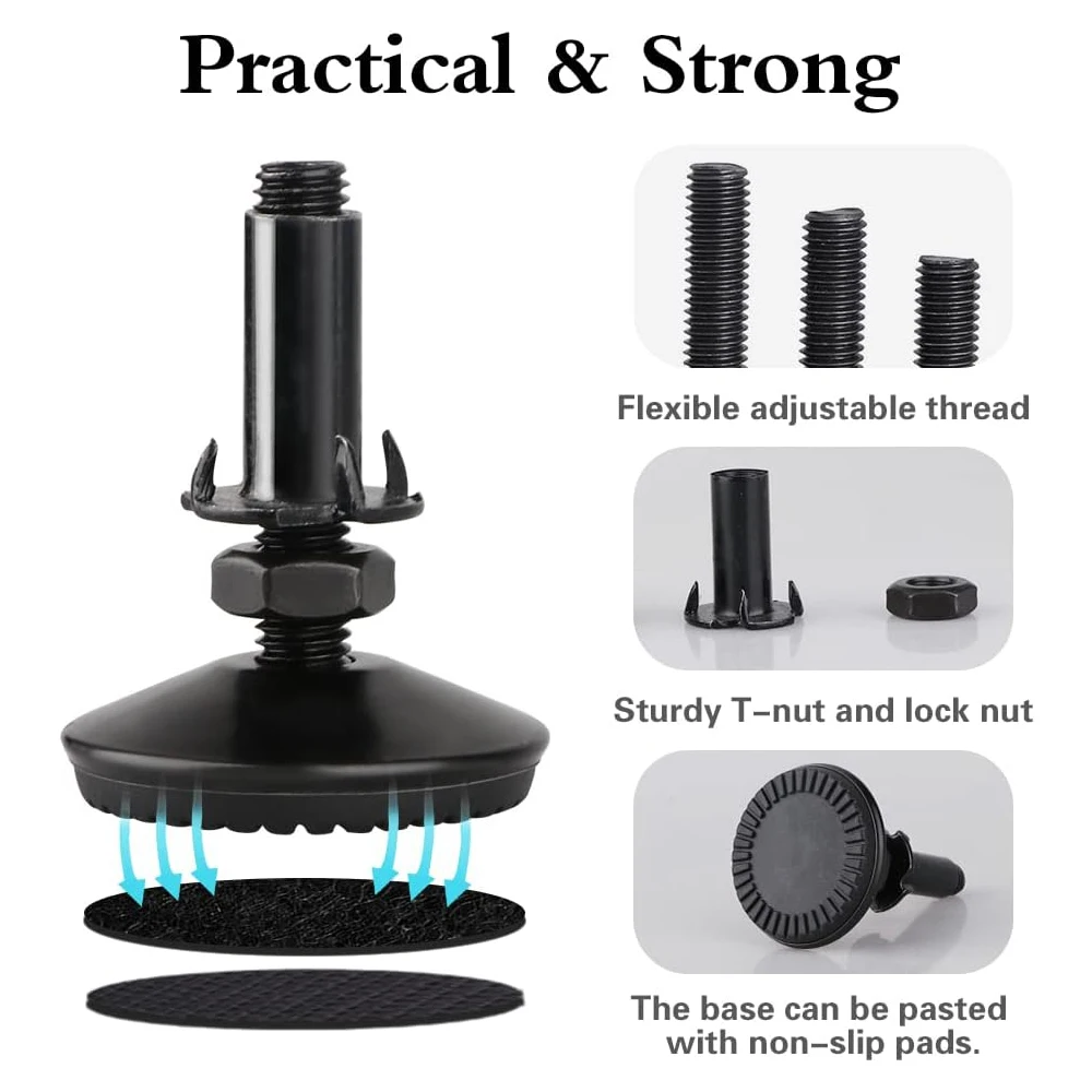 4 Set Heavy Duty Height Adjuster Furniture Leveler Foot With T Nut, Screw On Cabinet Restaurant Table Chair Self Levelers Leg