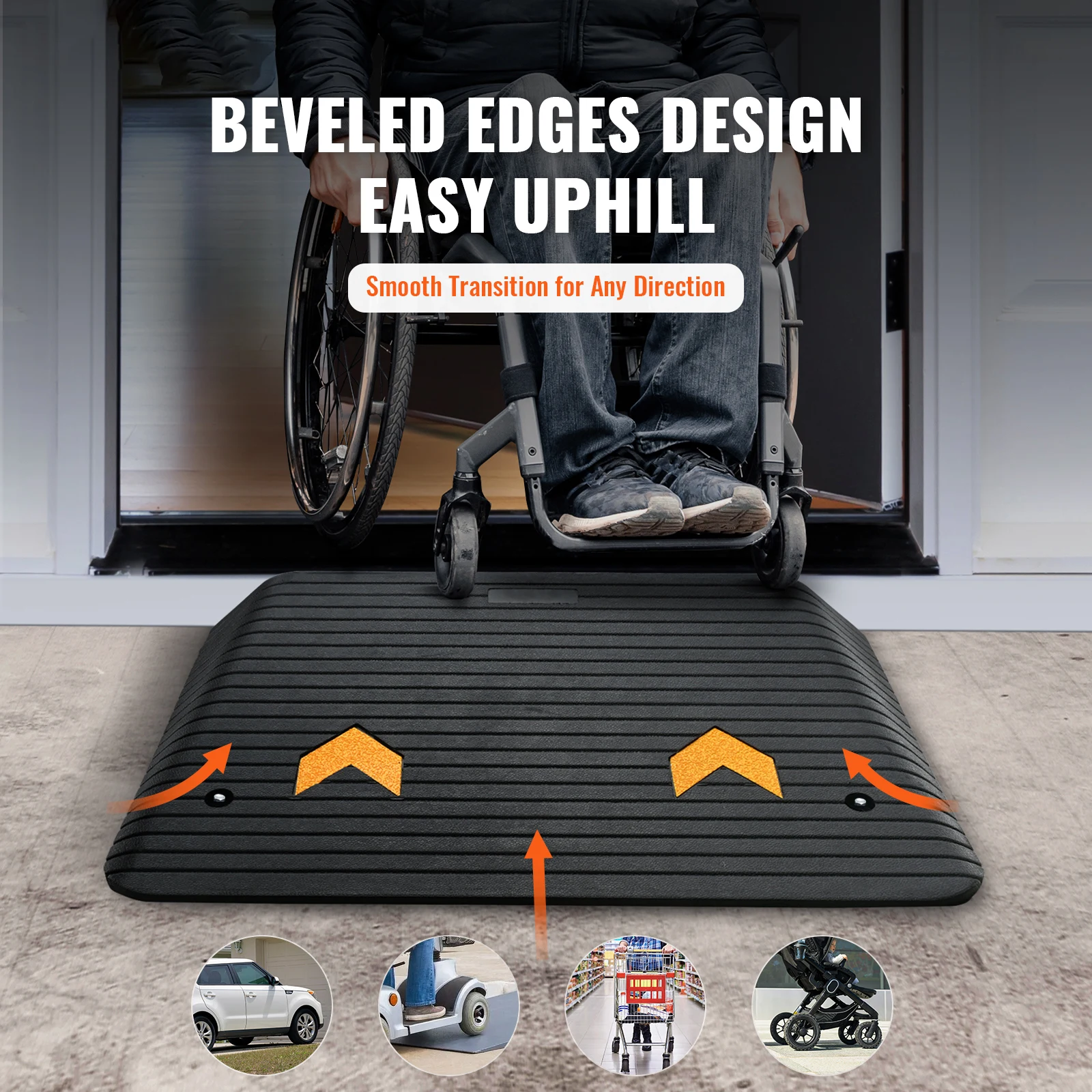 Multi Size Driveway Curb Ramps Portable Non-Slip Lightweight Rubber Threshold Car Ramp Wheelchair Motorcycle Scooter
