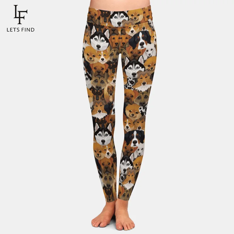 Women Elastic Fitness Legging Dog Printed Milk Silk  High Waist Leggings Spandex Ladies Summer New