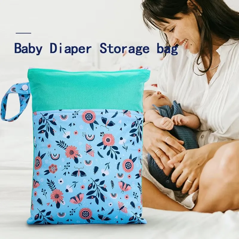 

Infant Diaper Storage Bag Baby Cart Hanging-Bags 25x35CM Double Pocket Waterproof Thickening Storage-Bag Dry Wet Separation Bags