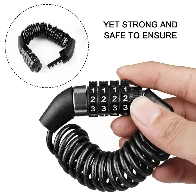 

Противоугонная цепь для мотоцикла и велосипеда, 4-значный кодовый замок для шлема, прочный трос, портативный страховочный кабель