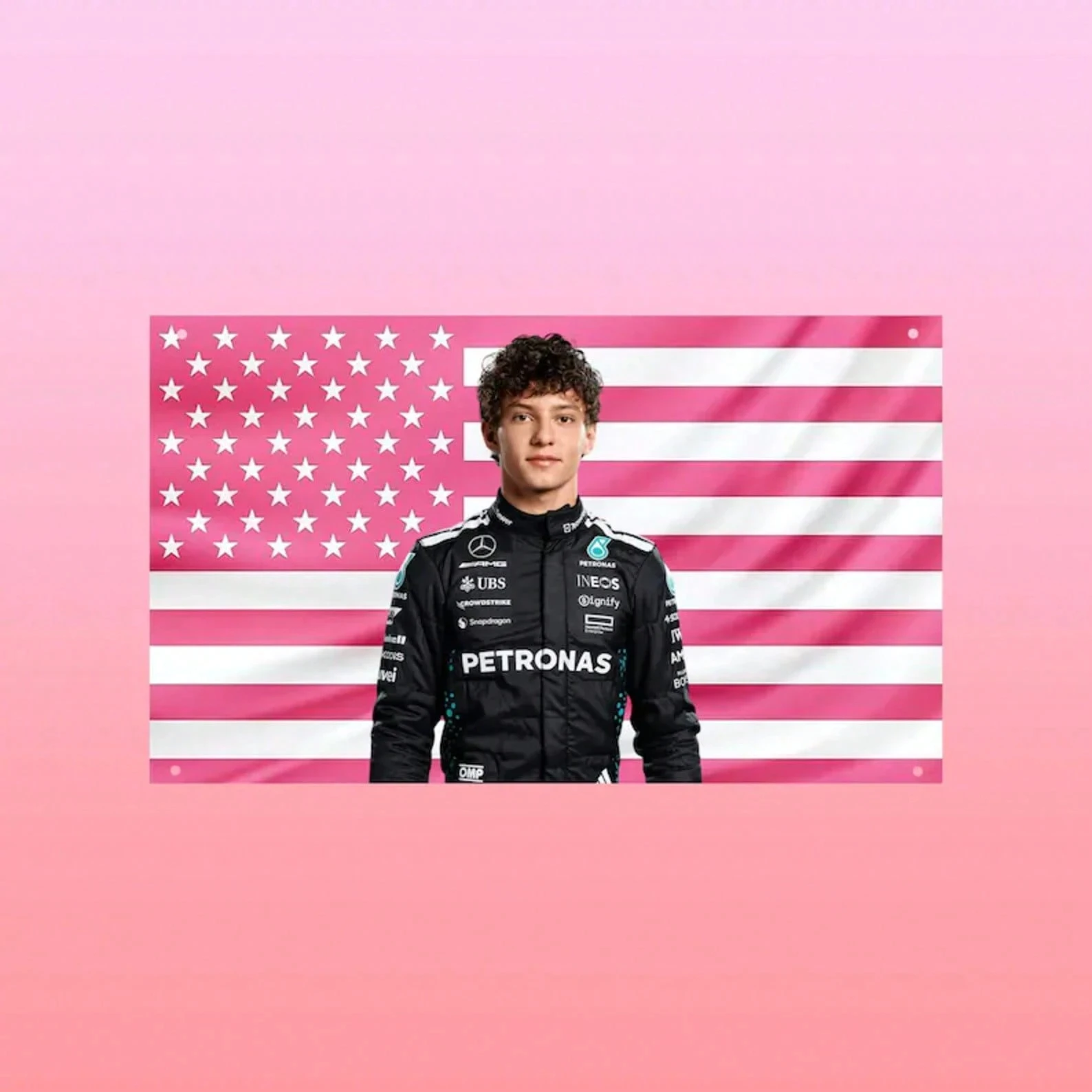 Флаг-Кими-Антонелли--Флаг-с-изображением-молодого-гонщика-Формулы-1--Розовый-баннер-с-американским-флагом--Эстетичный-декор-для-общежития-студенческого-клуба-или-спальни