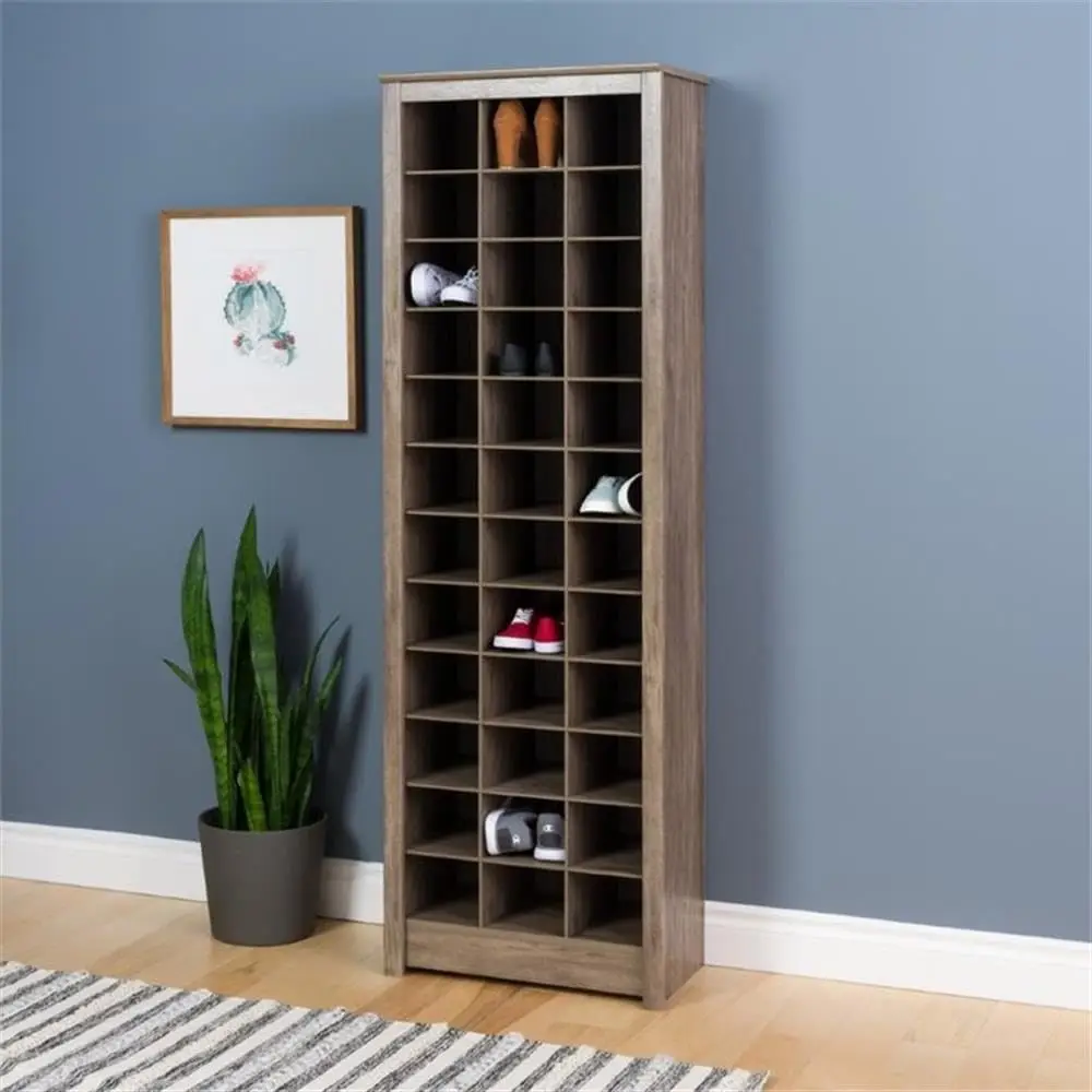 Prepac Elegant Gray Shoe Storage Cabinet, Space-Saving Solution with Cubbies for 36 Pairs, 13