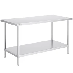 SucceBuy Stainless Steel Prep Table Commercial Heavy Duty Metal Worktable with 3 Adjustable Height for Restaurant and Home Use