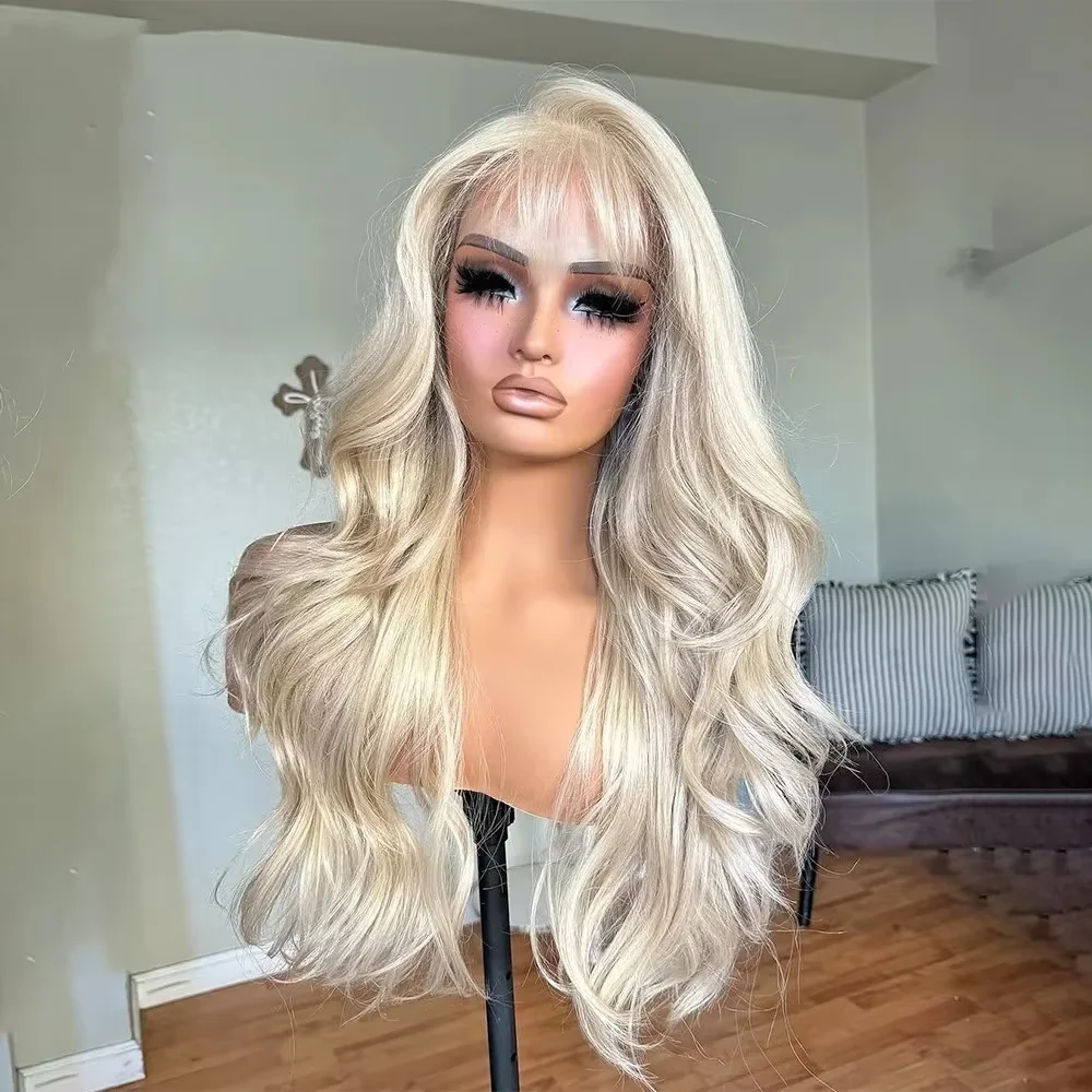 HD Lace Soft Natural Wave 24Inch Glueless Highlight Blonde Front Wig For Women Pre Plucked Transparent Lace Heat Resistant Daily