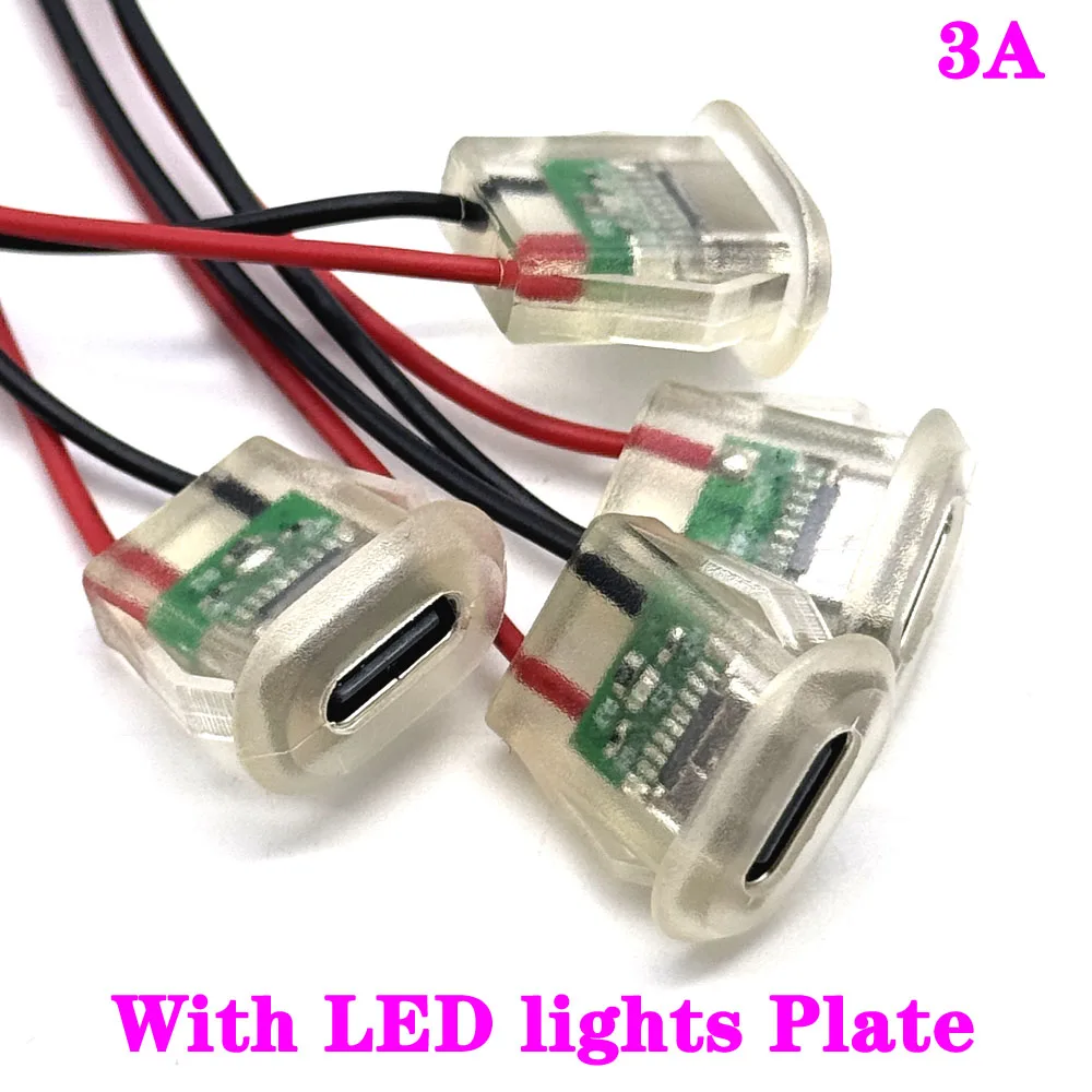 

2pin USB Type C Input type Charging Socket With LED lights Plate 5A Waterproof USB-C Power Port TYPE-C Female Connector Jack