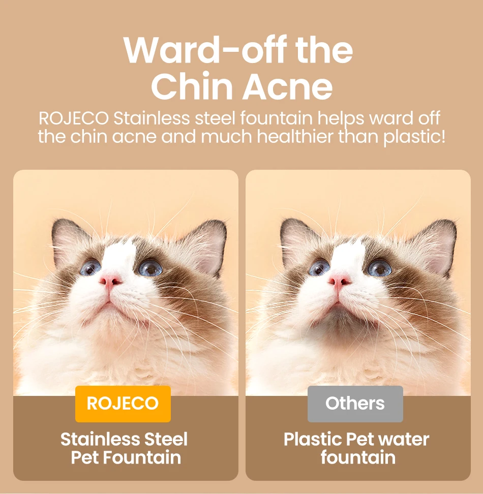 ROJECO Edelstahl-Trinkbrunnen für Haustiere, automatischer Katzen-Wasserbrunnen, intelligenter Wasserspender für Haustiere mit Pumpe für Hunde und Katzen – Detail 4