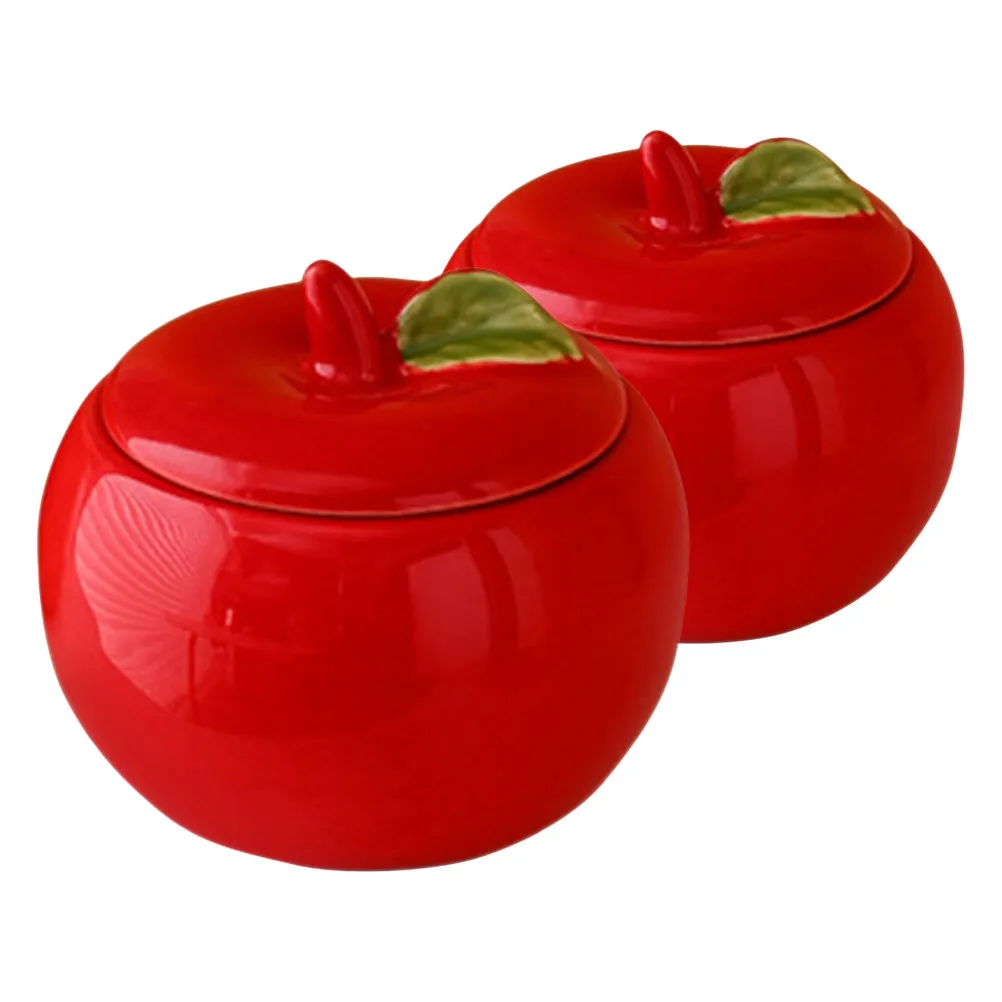 2Pcs Xmas Ceramic Apple Jars Festive Home Decor DIY Projects Candy Apple Boxes Candy Jar Pantry Storage