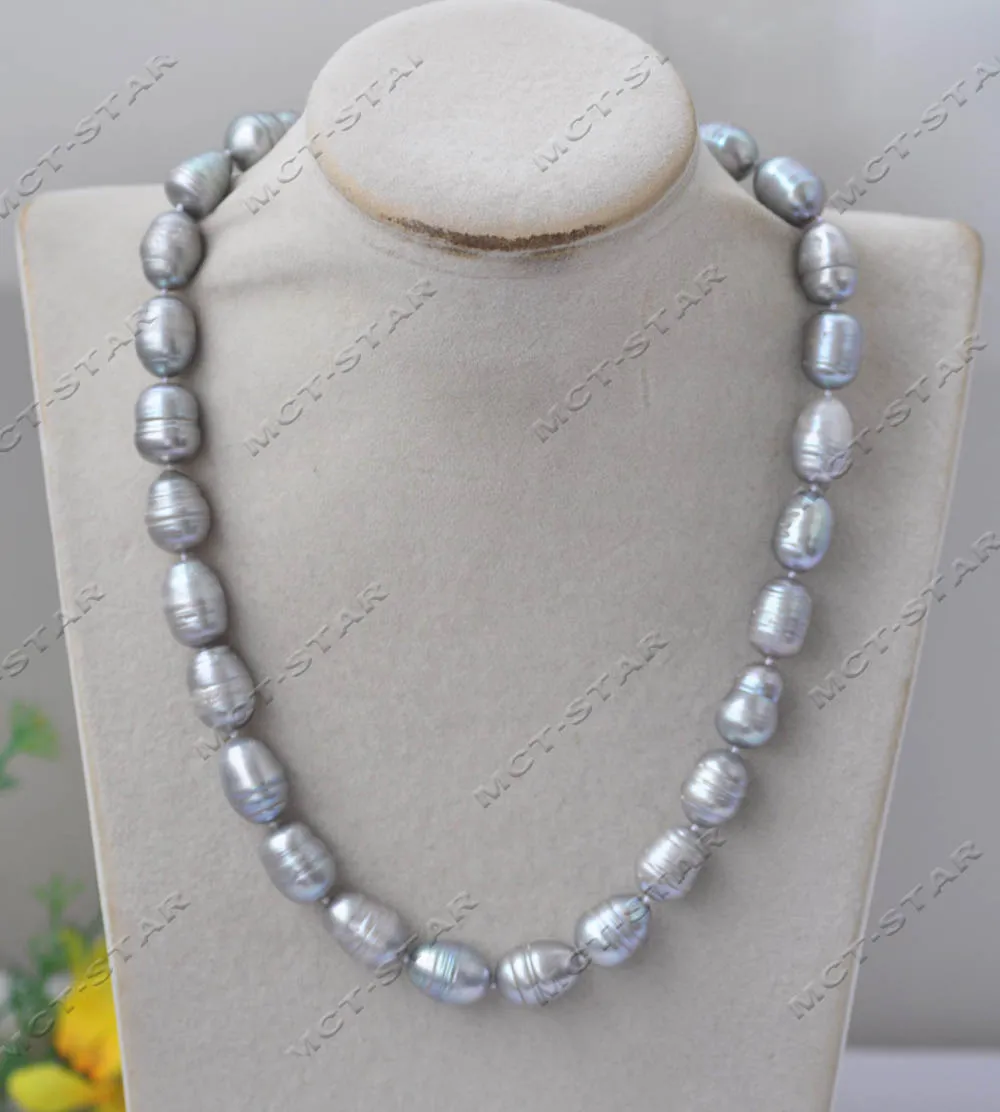 MTC·STAR  Z13602 Big 18'' 17mm Gray Rice Freshwater Pearl Necklace Custom Jewelry