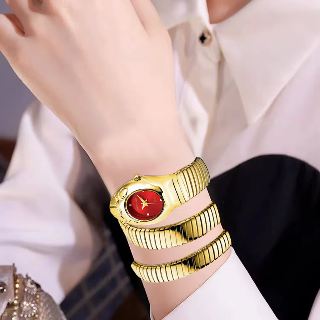 A women's red snake shaped strap, personalized and trendy high-end quartz watch, graduation season gift, commemorative gift