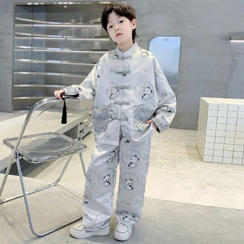 

Children's Clothing Boys' Hanfu Set Autumn 2024 New Mid To Large Child Chinese Style Frog Handsome Lovely Cartoon Panda Suits