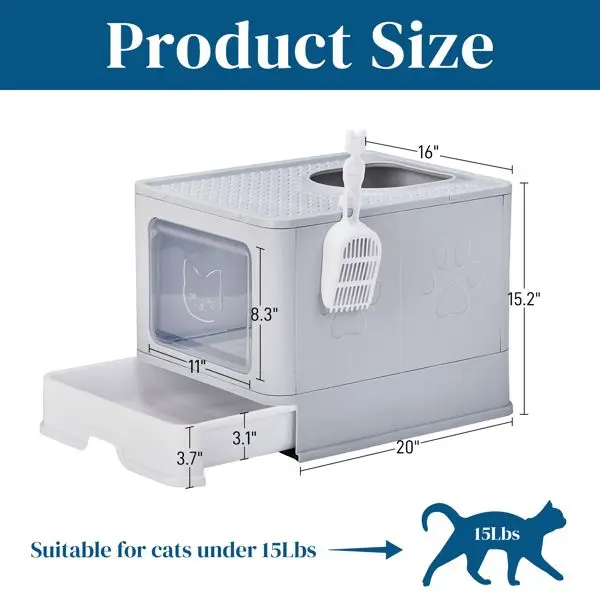 Large Enclosed Cat Litter Box with Lid Cover, Detachable Cat Toilet with Litter Scoop & Slide Out Tray,Front Entry Top Exit Door