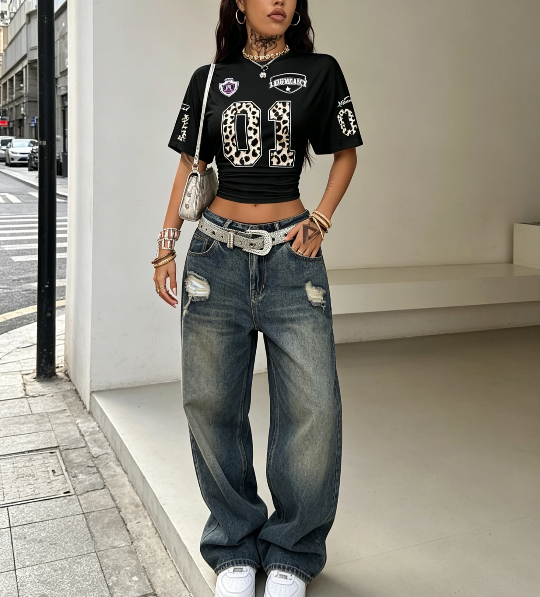 Family Matching Fashion Women's Summer Leopard Print Digit Pattern Round Neck Short Sleeve Casual T-Shirt Cheetah Print Tops Tee