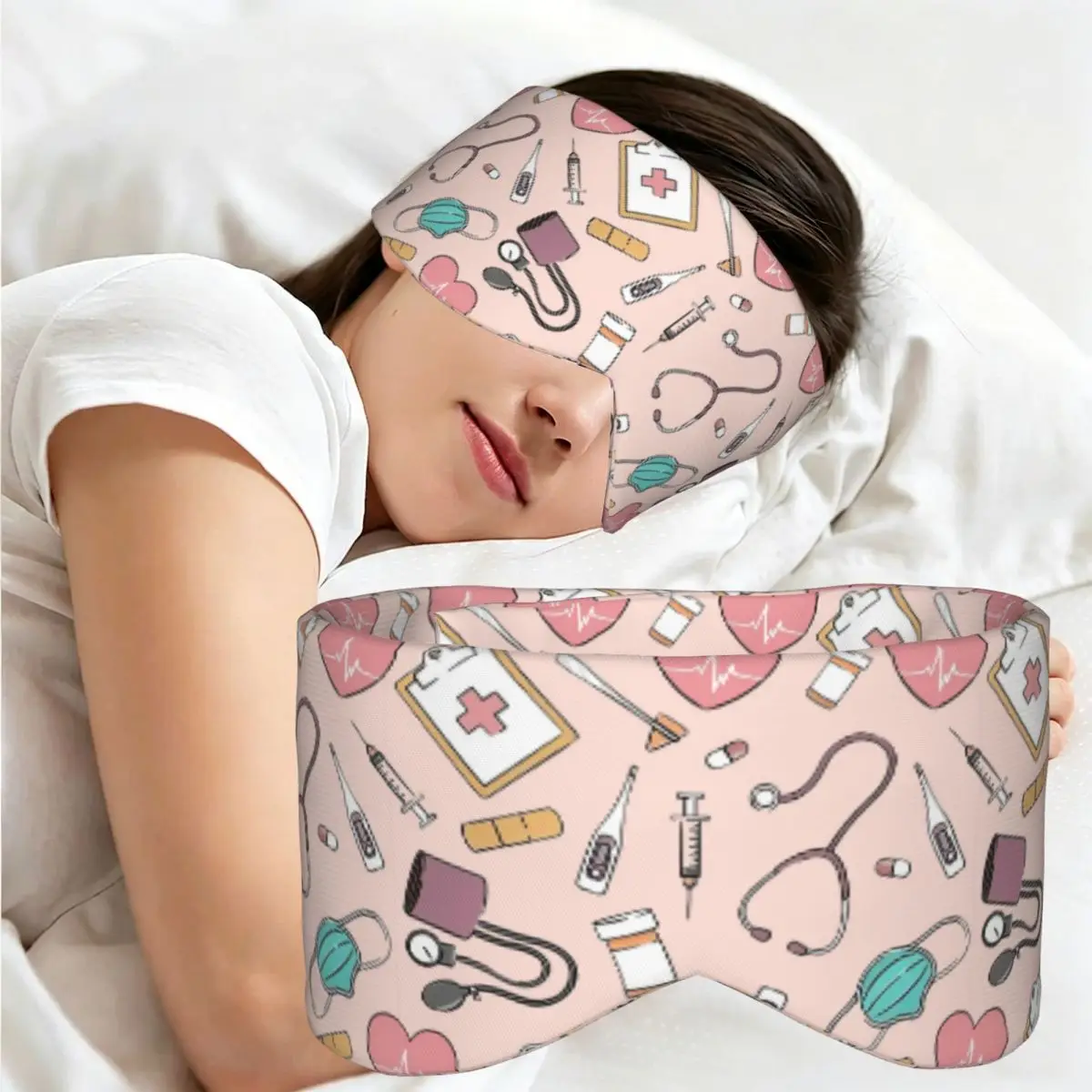 Nurse Fabric Pink Nursing Pattern Nurse sleep mask Light Blocking Portable Eye Cover for Girls Boys Office Nap Eyeshade eyepatch