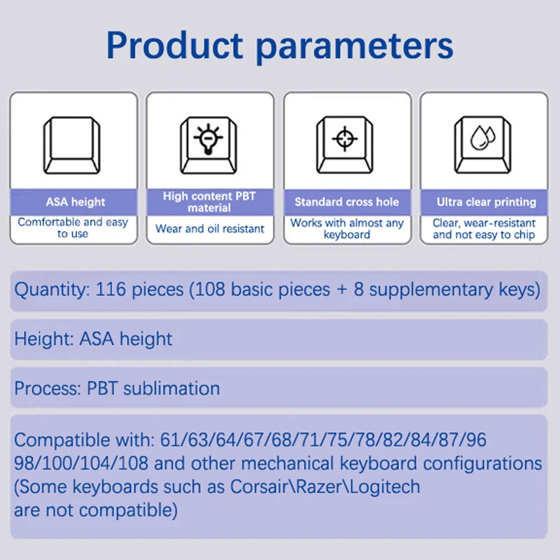 Transparent Blue And White Porcelain Theme Keycaps PBT ASA Profile Gaming Key Caps For Mechanical Keyboard Accessories