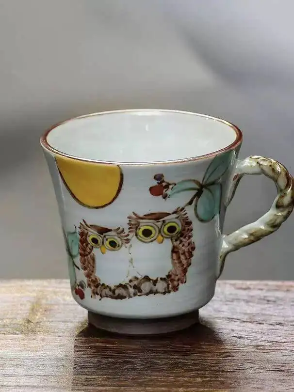 In Stock Japanese Imported Kiyomizu-Yaki Hand-Painted Couple Owl Mugs Ceramic Cup Box Gift