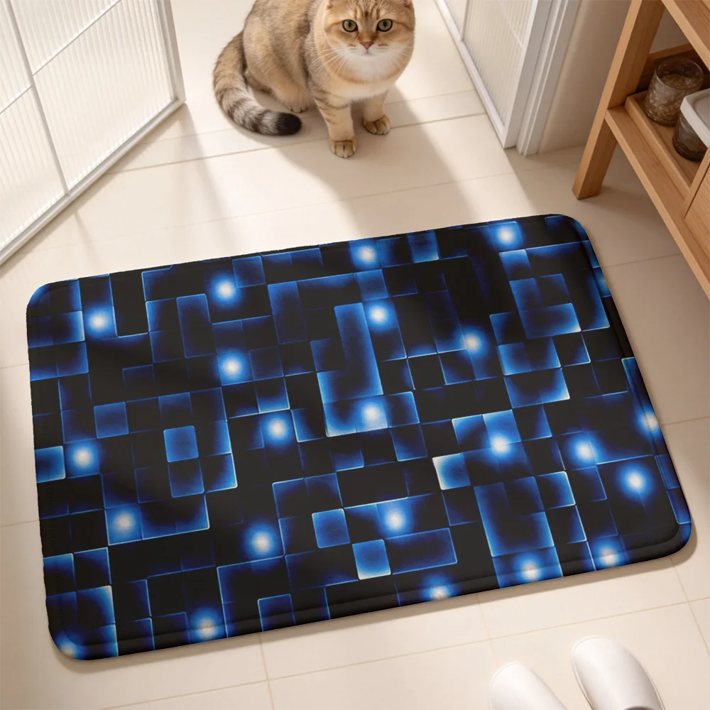 Blue Light Pattern Flannel Non-Slip Floor Mat Soft Plush Rug Water Absorbent Bath Rug Kitchen Entryway Carpet Home Decoration