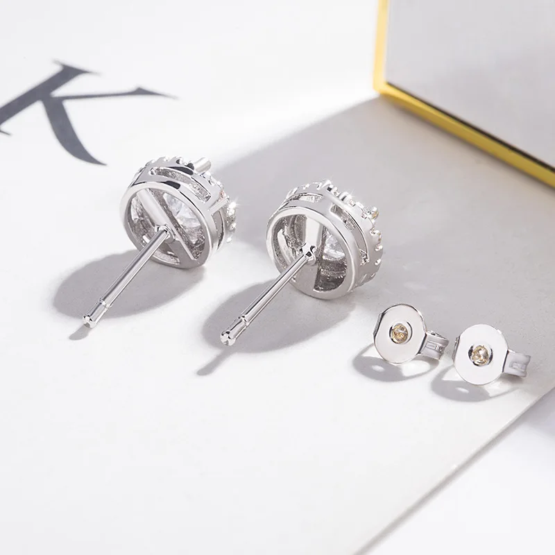 100% مويسانيتي حقيقي مستدير 0.5-1.0CT وأقراط للنساء 925 فضة أقراط الماس غرامة مجوهرات