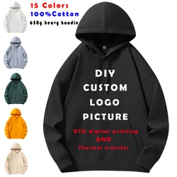 DIY Customize Logo Your OWN Design 100% Cotton  Heavy 650g Hoodies Logo/Picture/Custom Autumn Winter Unisex Hooded Sweatshirt