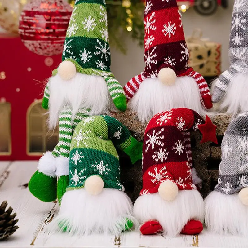 Light Up Christmas Gnome Battery Powered Gnome Desktop Ornament Holiday Toy With Snowflake Knitted Hat For Home Table Decor