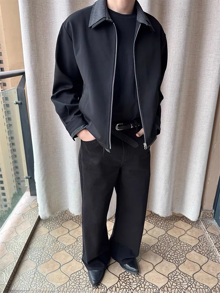 

American Retro Striped Patchwork Men's Jaet Autumn Cleanfit High Acute mat Coat Loose Fit Youth Regular Sve Long ...