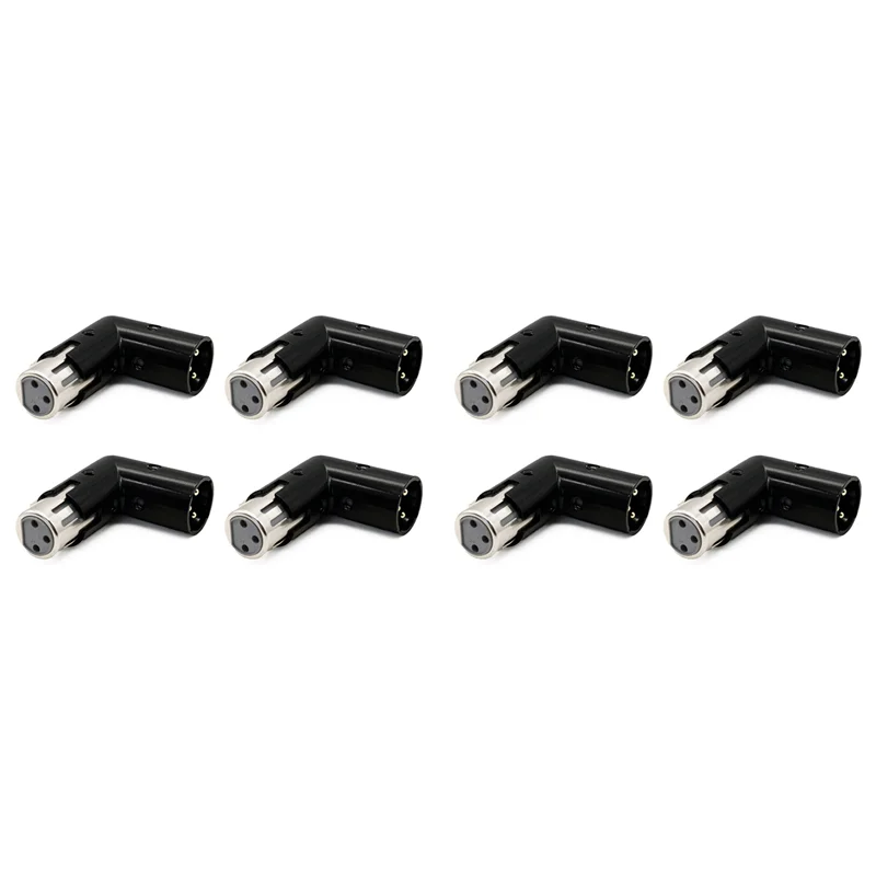 N93R 8Pcs 3Pin XLR Angle Adapter Adjustable Male To Female XLR 90 Degree Adapter 3-Pin Nickel Plating Connector For Audio
