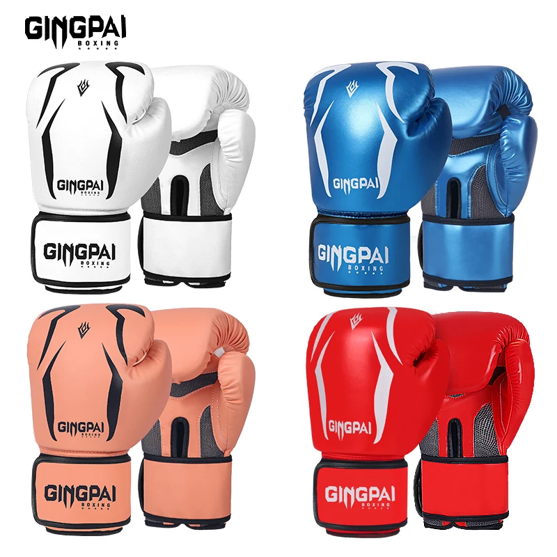 GINGPAI جودة عالية الكبار الطفل النساء/الرجال قفازات ملاكمة MMA الملاكمة التايلاندية Boxe De Luva Mitts Sanda معدات الصالة الرياضية 8 10 12 6 أوقية box