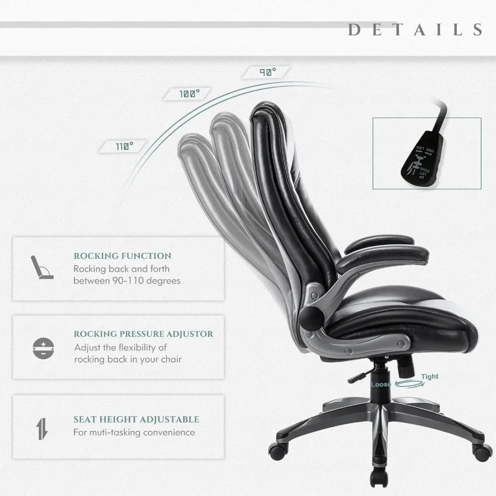 Chaise de Bureau Ergonomique en Cuir à Dossier Haut, avec Verrouillage Inclinable Réglable, pour Ordinateur de Maison