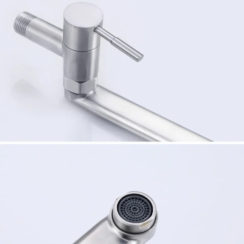 Extended 304 Stainless Steel Tap Wall-mounted Rotatable Single Cold Water Faucet for Balcony Mop Sink & Kitchen Sink