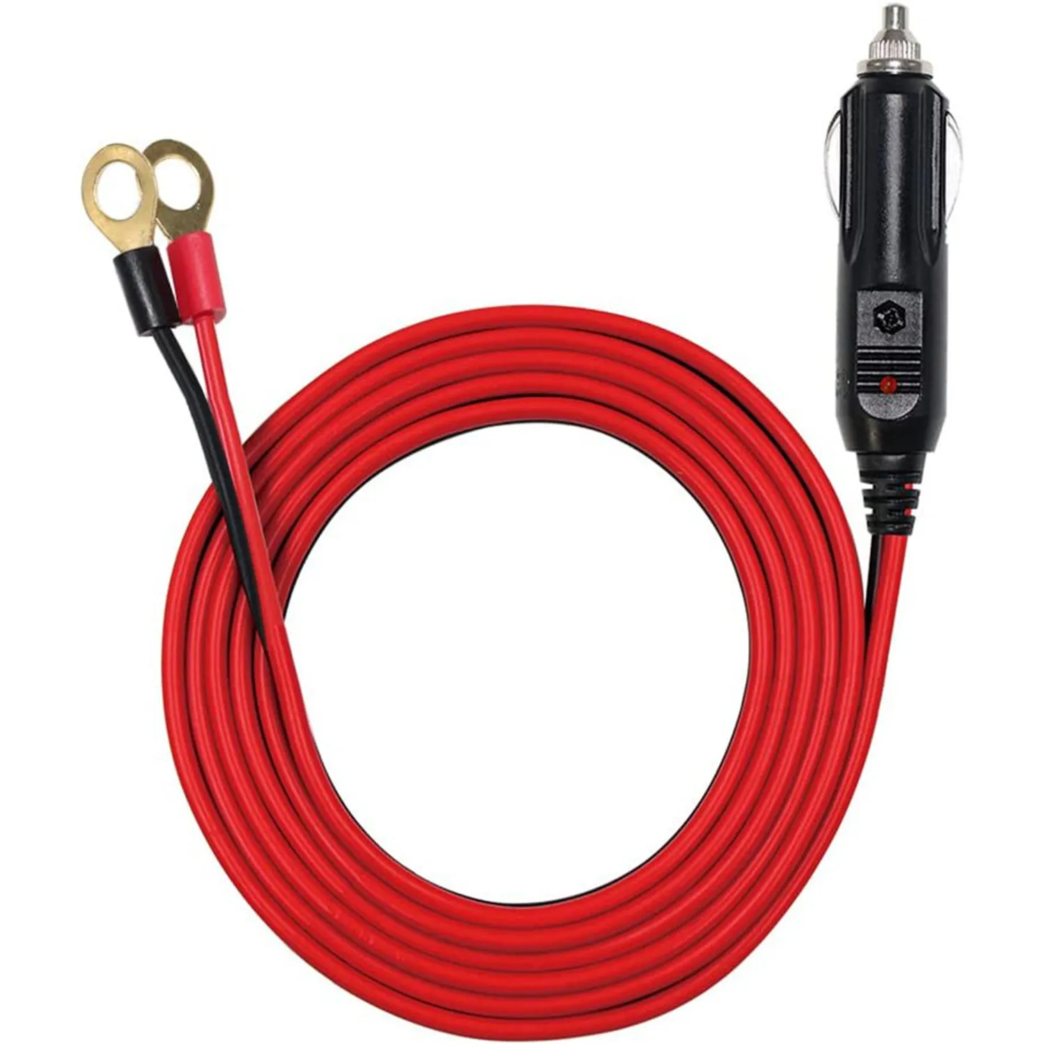 Male Cigarette Lighter to O Ring Terminal Harness Extension Cable - 12V-24V Power Supply Cord Adapter Fuse 15A 16AWG Cable Wire