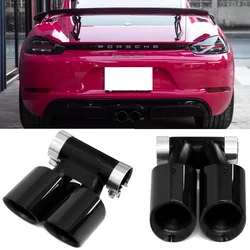 Center Dual Exhaust Tip Upgrade For Porsche 718 981 987 Boxster Cayman Trapezoid to Round Muffler Tailpipe Nozzle