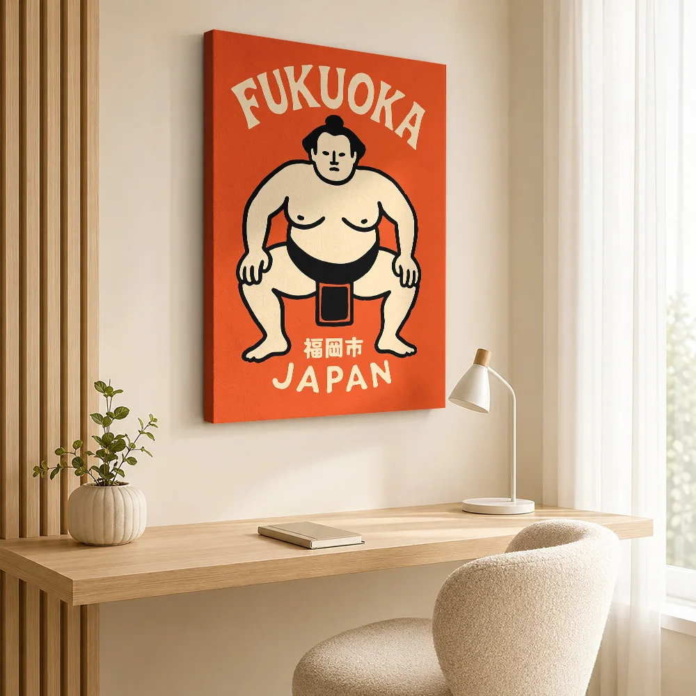Fukuoka Sumo Japan Framed Canvas Print Poster Personalized Photo Japanese Inspired Wall Paintings Decoration for Office Hallway