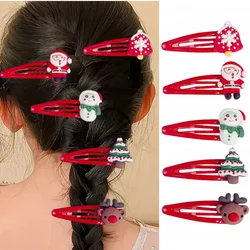 2-10pcs Christmas Hair Clip Set Adorable Santa Reindeer Snowman Design Snap Barrettes Hairpin Hair Styling Accessories for Kids