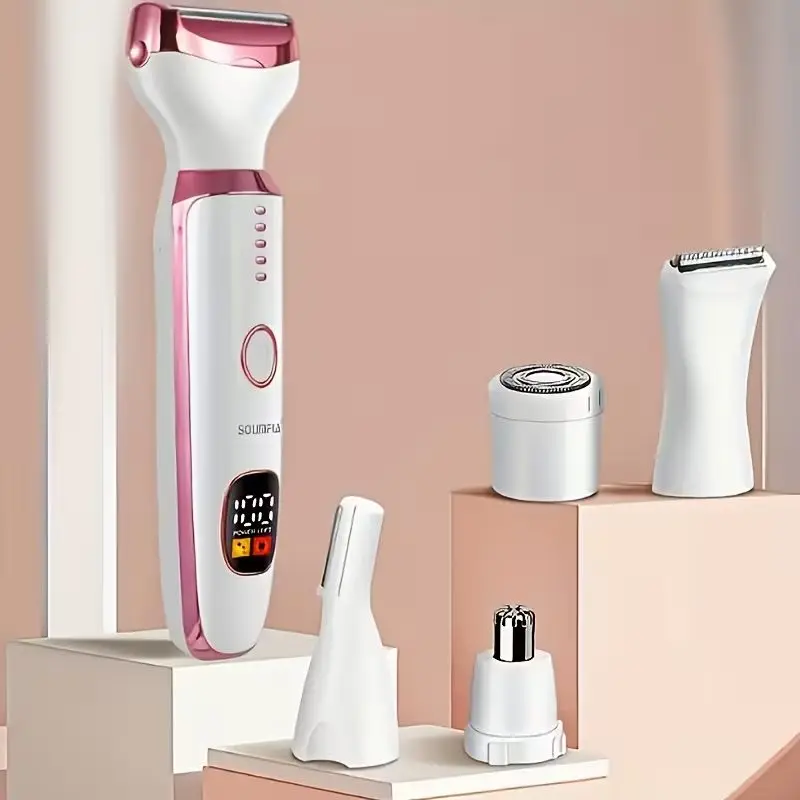 New 5-in-1 Rechargeable Electric Lady Shaver - LED Display Leg & Underarm Trimmer, Stainless Steel Wet&Dry Hair Remover for Wome
