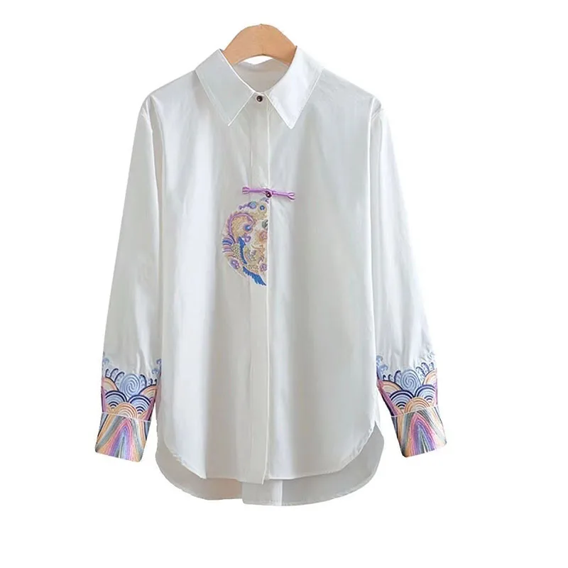 

2024 Loose New Chinese Retro Shirt Spring Autumn New Heavy Industry Embroidery Embroidered Long Sleeve Temperament Joker Slim